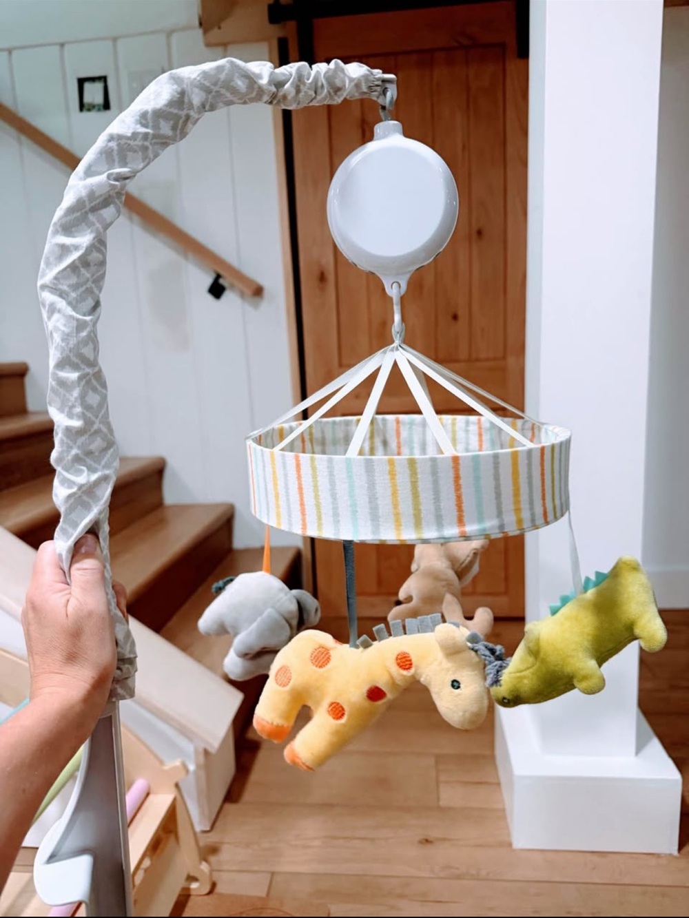 Safari Baby Crib Mobile Giraffe Elephant Alligator Monkey Green Gray Orange